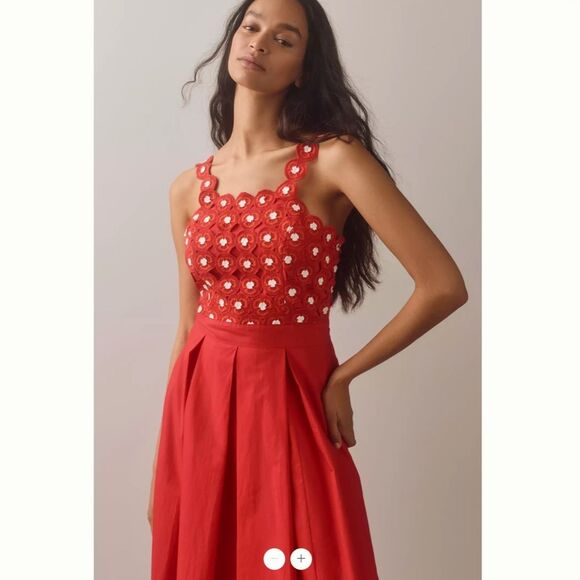 Anthropologie Maeve Crochet Halter Poplin Midi Dress - Picture 3 of 4